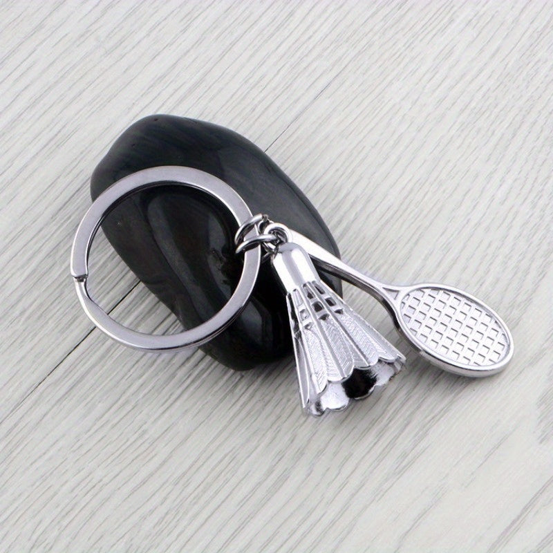 Metal Badminton Keychain Pendant Key Ring Bag Ornament