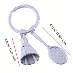Metal Badminton Keychain Pendant Key Ring Bag Ornament
