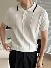 Knit Short Sleeve Polo V-Neck Button-Up Casual Top Men's Tee