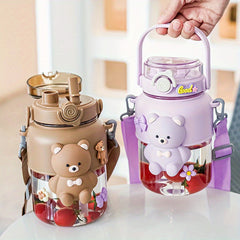 1100ml Cartoon Water Cup Large Capacity Plastic Bottle With Handle And Straw
