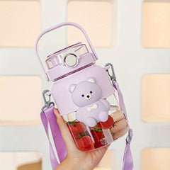 1100ml Cartoon Water Cup Large Capacity Plastic Bottle With Handle And Straw