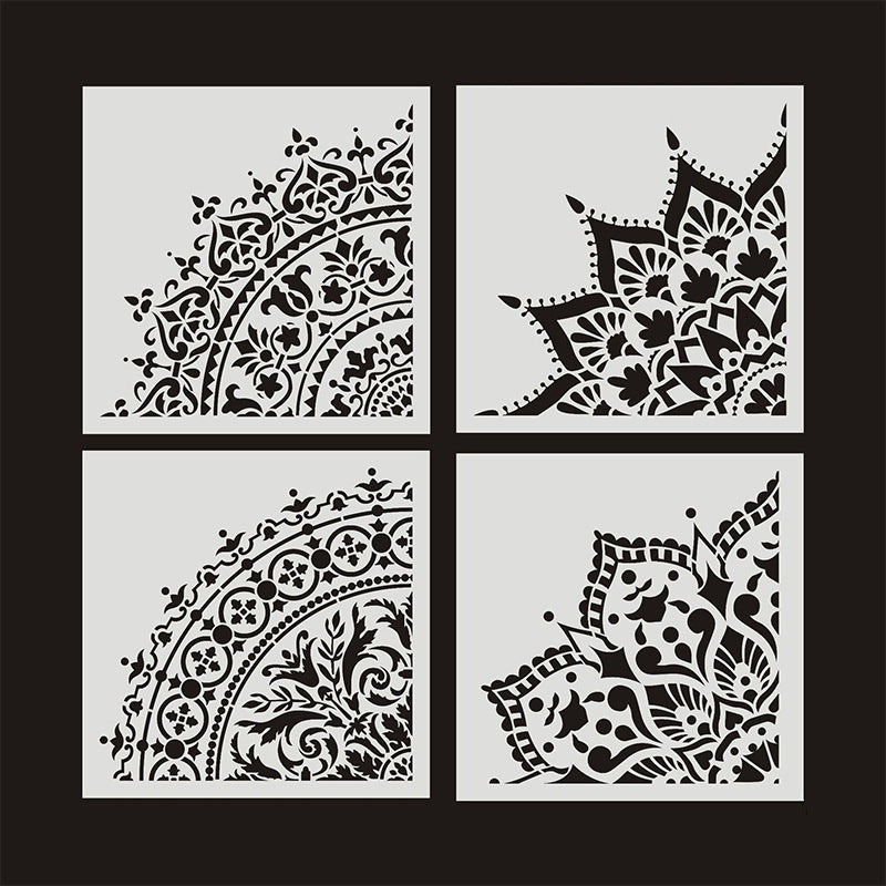 4pcs DIY Stencil Wallpaper Floor Furniture Wall Painting Template Lace Ruler