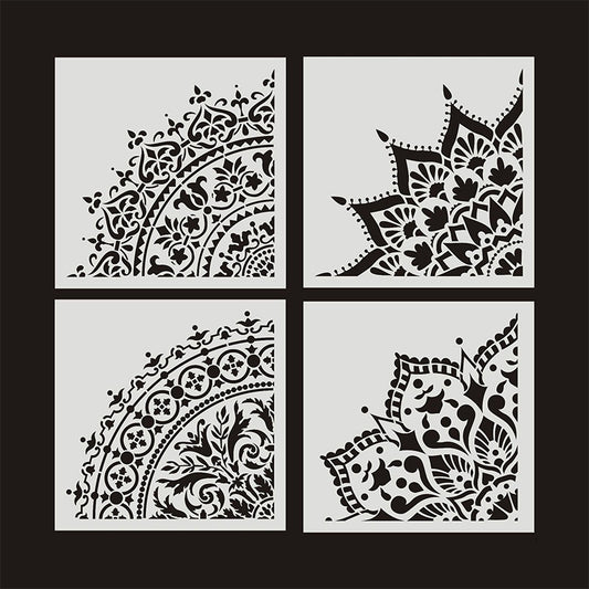 4pcs DIY Stencil Wallpaper Floor Furniture Wall Painting Template Lace Ruler