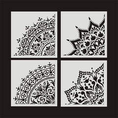 4pcs DIY Stencil Wallpaper Floor Furniture Wall Painting Template Lace Ruler