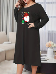 Christmas Nightdress Women's Plus Santa Claus Print Long Sleeve