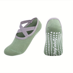 Women's Non-Slip Yoga Socks with Cross Strap and Extra Grips