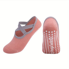 Women's Non-Slip Yoga Socks with Cross Strap and Extra Grips