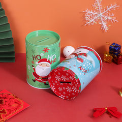 Christmas Cartoon Pattern Iron Art Piggy Bank Creative Gift
