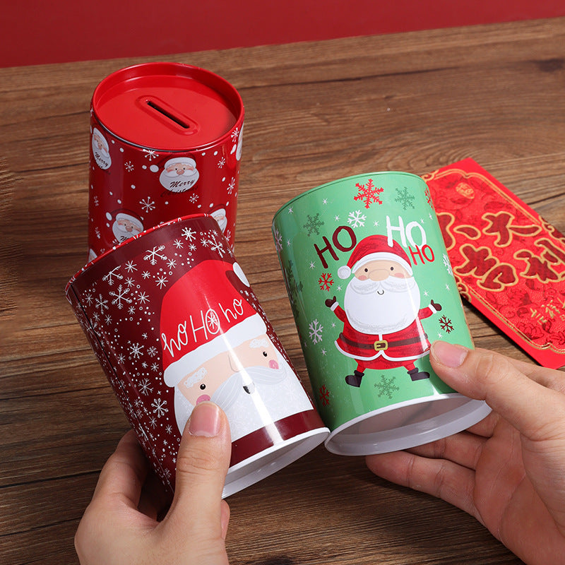 Christmas Cartoon Pattern Iron Art Piggy Bank Creative Gift