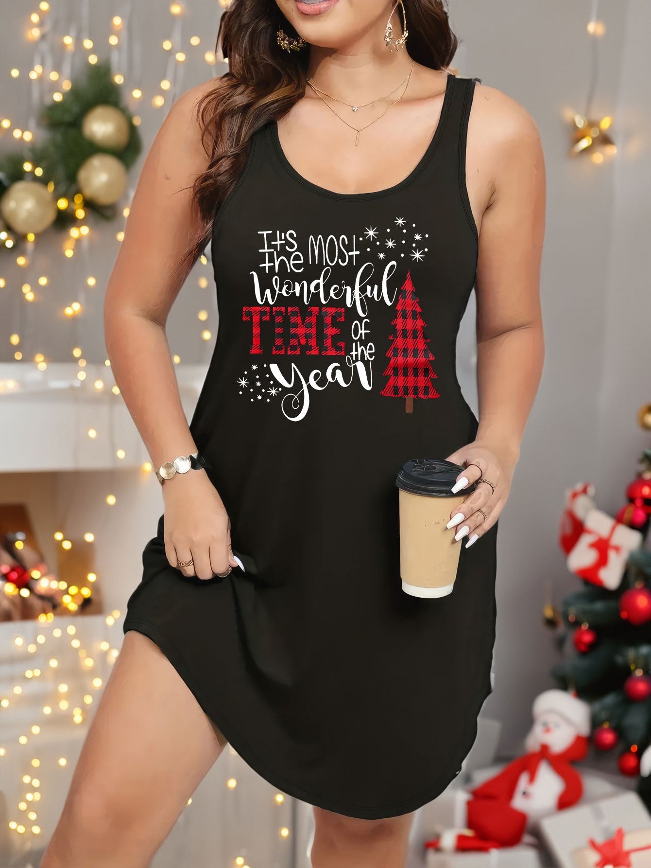 Plaid Christmas Tree & Slogan Print Long Sleeve T-shirt
