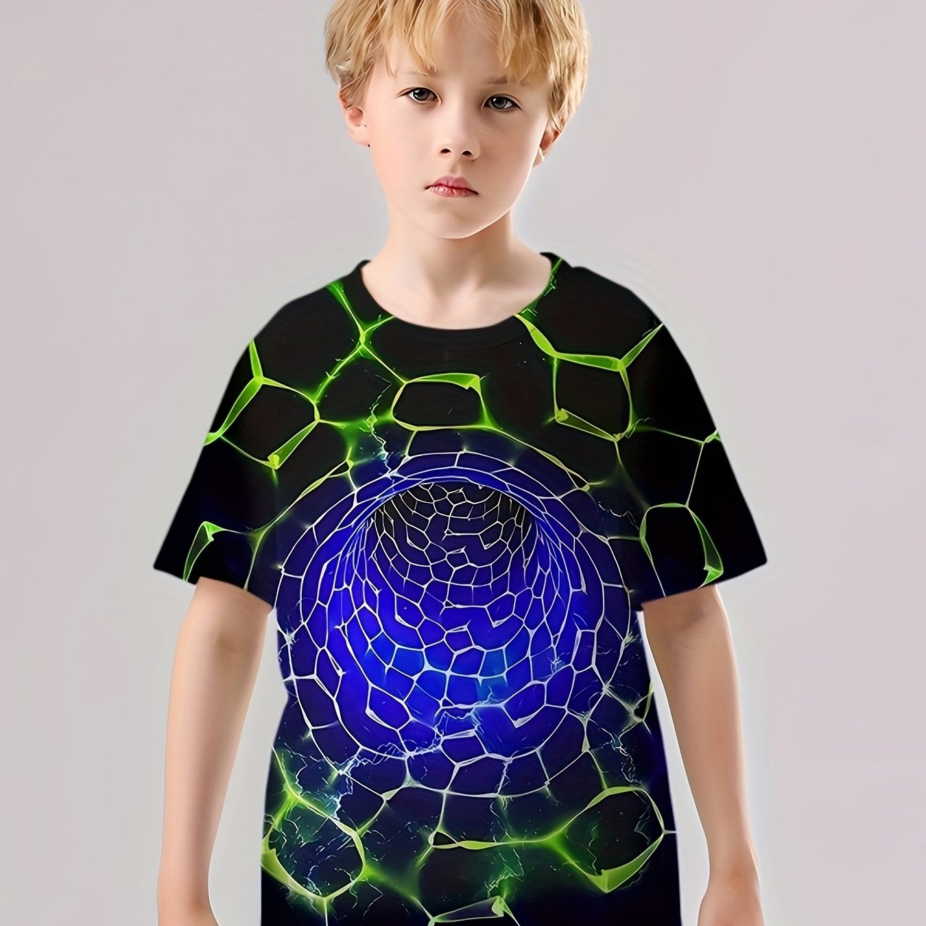 3D Hole Print Kid's T shirt Causal Short Sleeve Top For Summer