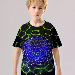 3D Hole Print Kid's T shirt Causal Short Sleeve Top For Summer