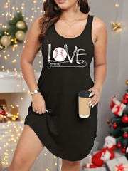 Baseball & Art Print Racer Back Tank Sleep Dress