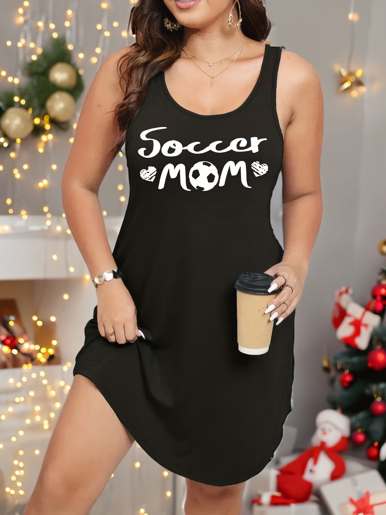 Football & Art Letter Print Tank Sleep Dress