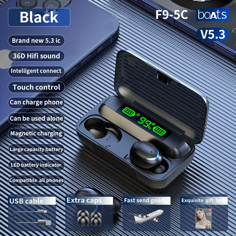 Wireless Earbuds with Noise Cancellation & LED Display