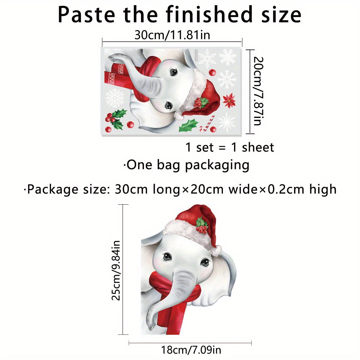 Elephant Christmas Decals Snow Tree Home Office Decoration