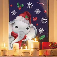 Elephant Christmas Decals Snow Tree Home Office Decoration