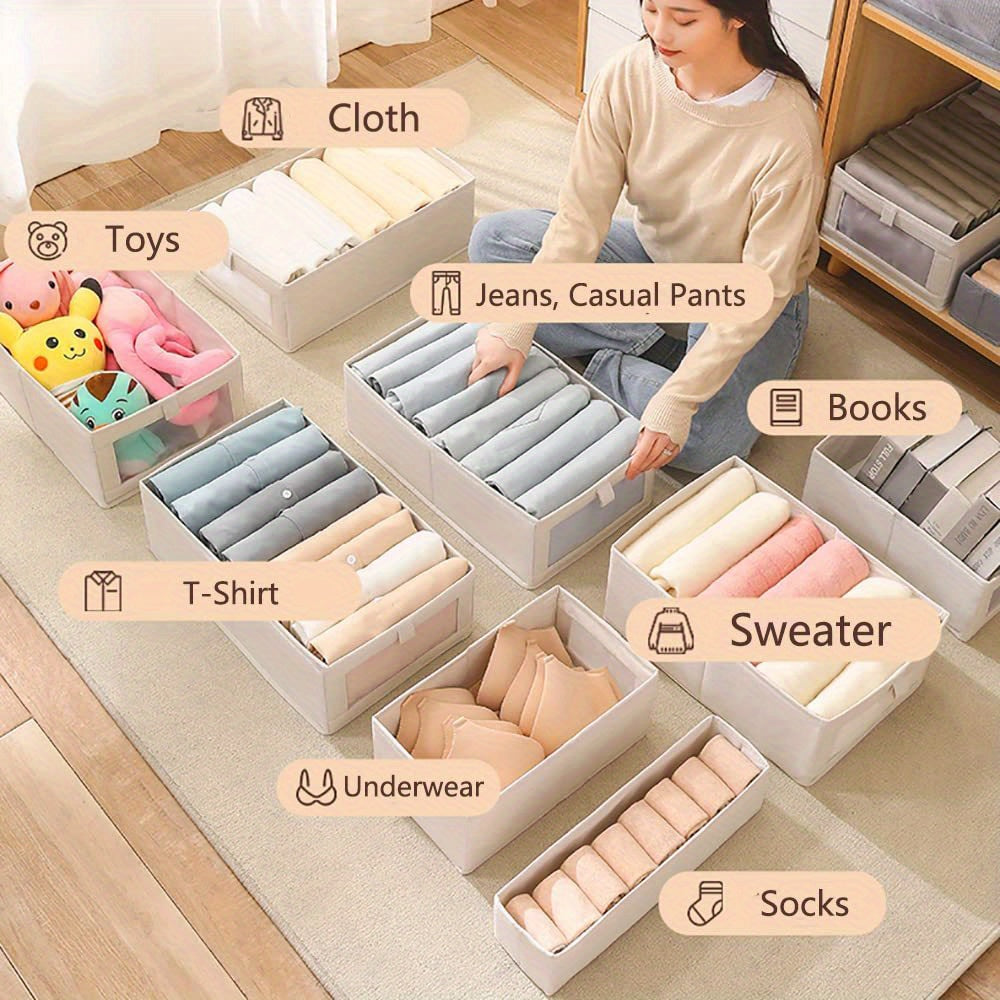 Drawer Storage Box With Handles Leggings Folding Basket For Clothes Blankets Toy