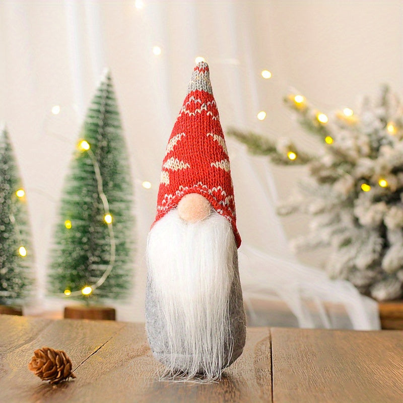 Christmas Gnome Ornament Knit Hat Mini Santa Long Beard Holiday Home Decor