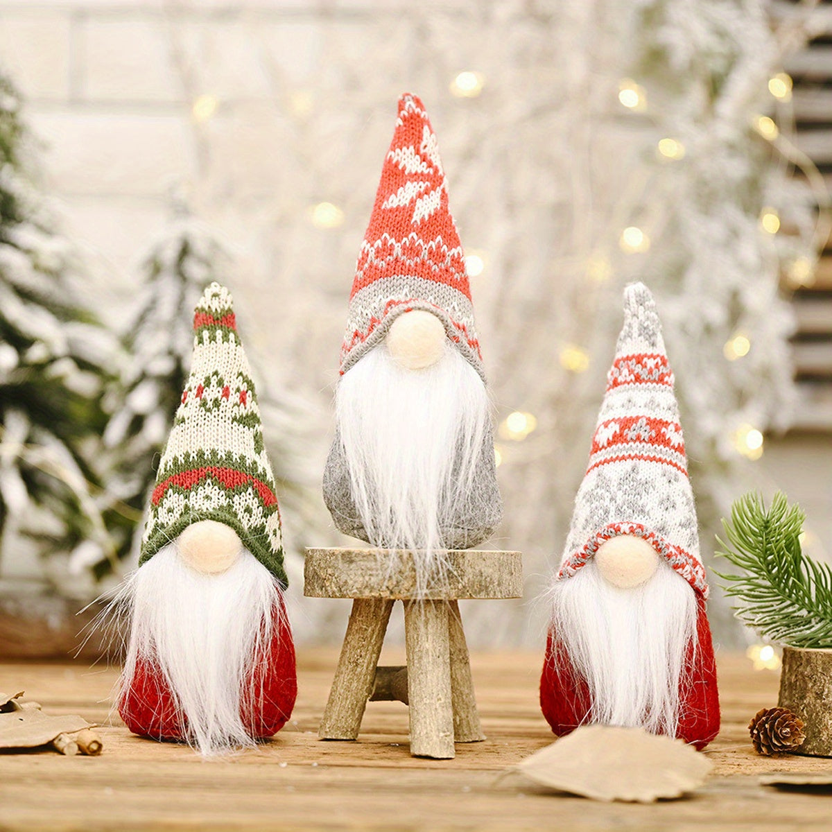 Christmas Gnome Ornament Knit Hat Mini Santa Long Beard Holiday Home Decor