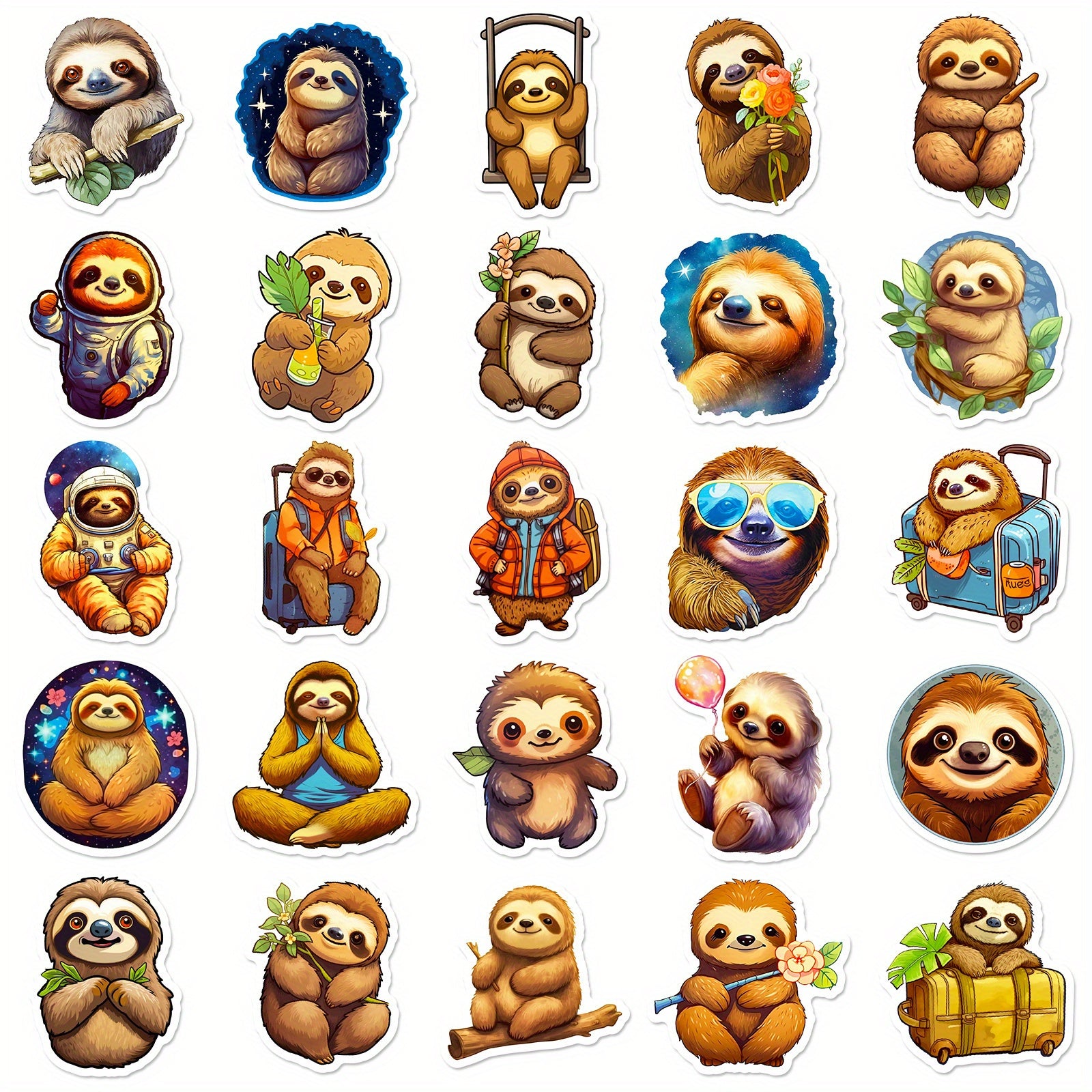 50pcs Sloth Vinyl Waterproof Stickers for DIY Guitar Skateboard