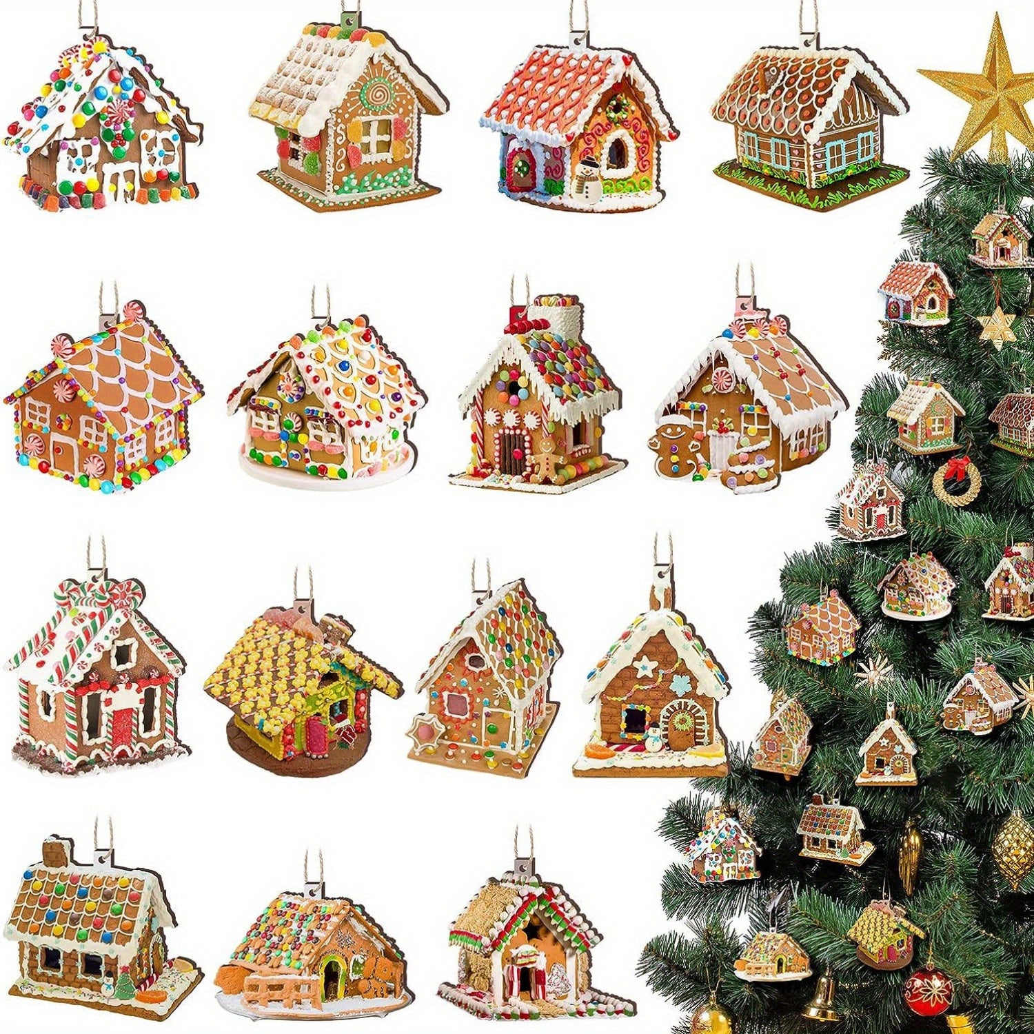 30pcs Gingerbread Wood Christmas Ornaments Hangings Home Decorations