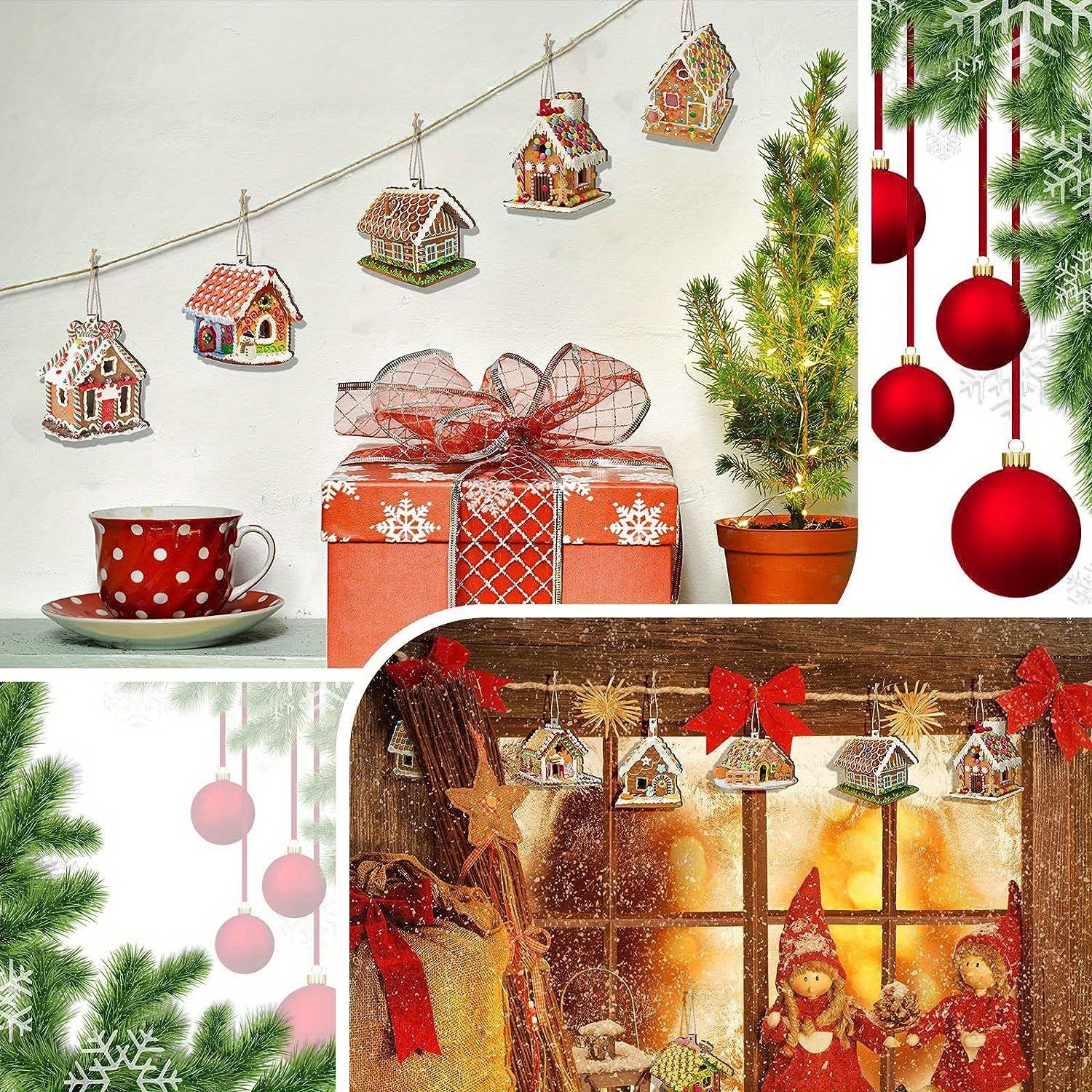 30pcs Gingerbread Wood Christmas Ornaments Hangings Home Decorations