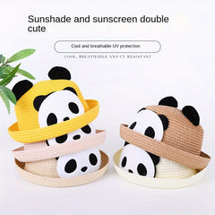 Kids Panda Cartoon Straw Hat Summer Sun Hat 20.47in