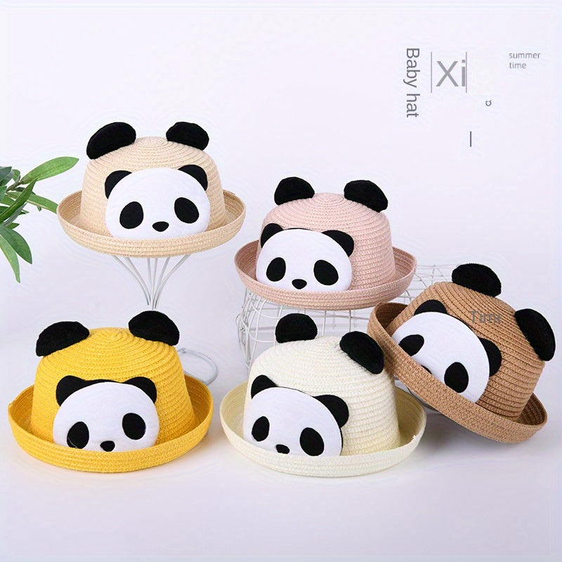 Kids Panda Cartoon Straw Hat Summer Sun Hat 20.47in