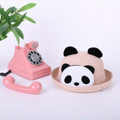 Kids Panda Cartoon Straw Hat Summer Sun Hat 20.47in