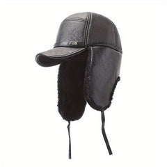 Men's Winter Ear Protection Baseball Hat Warm Cotton PU Leather Hat