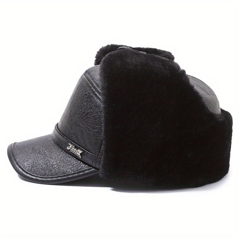 Men's Winter Ear Protection Baseball Hat Warm Cotton PU Leather Hat