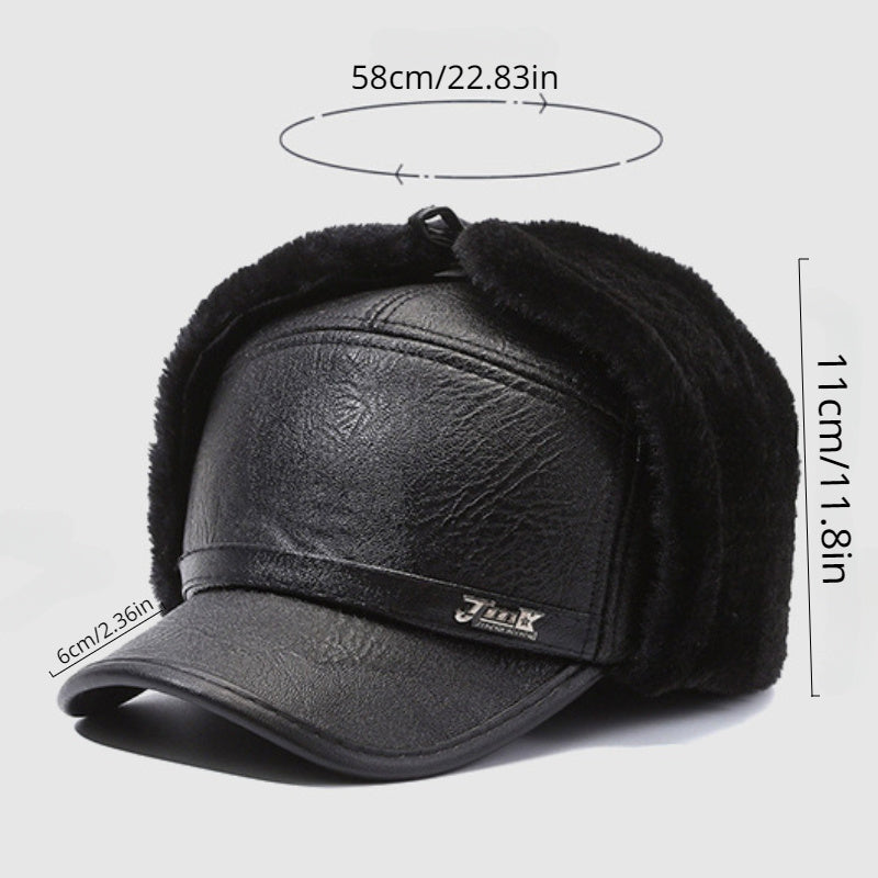 Men's Winter Ear Protection Baseball Hat Warm Cotton PU Leather Hat