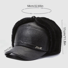 Men's Winter Ear Protection Baseball Hat Warm Cotton PU Leather Hat