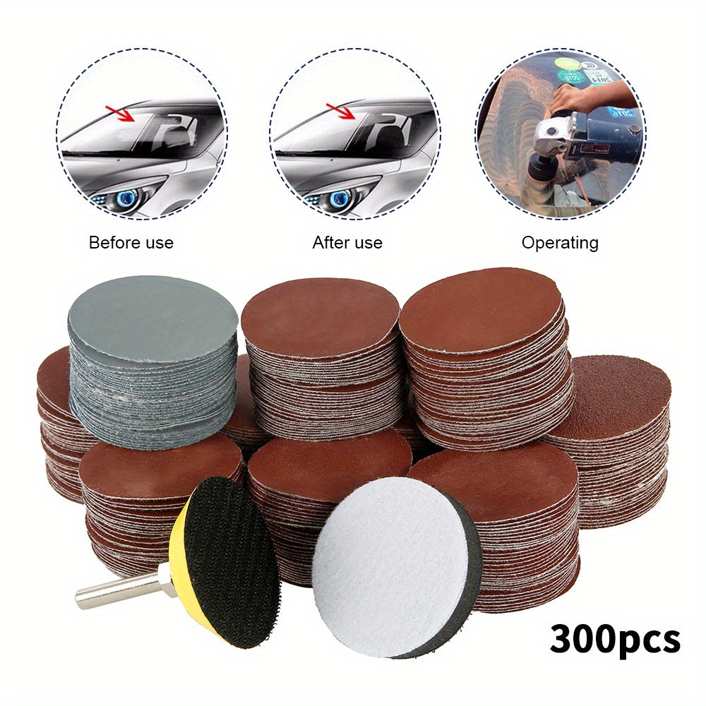 300pcs Sanding Discs 5.08cm Alumina Sanding Pads 80-3000 Grits Sandpaper