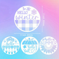 4pcs Seasons Art Template for Wood Board, Reusable & Washable