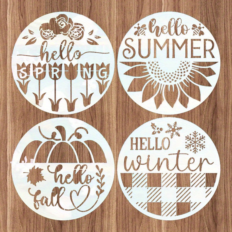 4pcs Seasons Art Template for Wood Board, Reusable & Washable