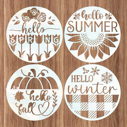 4pcs Seasons Art Template for Wood Board, Reusable & Washable