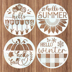 4pcs Seasons Art Template for Wood Board, Reusable & Washable