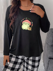 Frog Snail Print Long Sleeve Round Neck Comfort Home Wear
