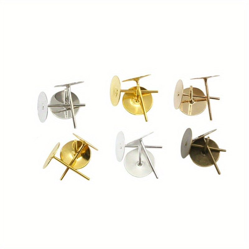100Pcs Metal Flat Earrings Base Round Studs DIY Jewelry Making