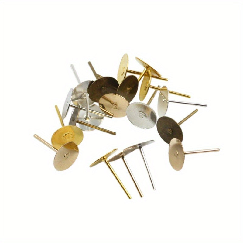 100Pcs Metal Flat Earrings Base Round Studs DIY Jewelry Making