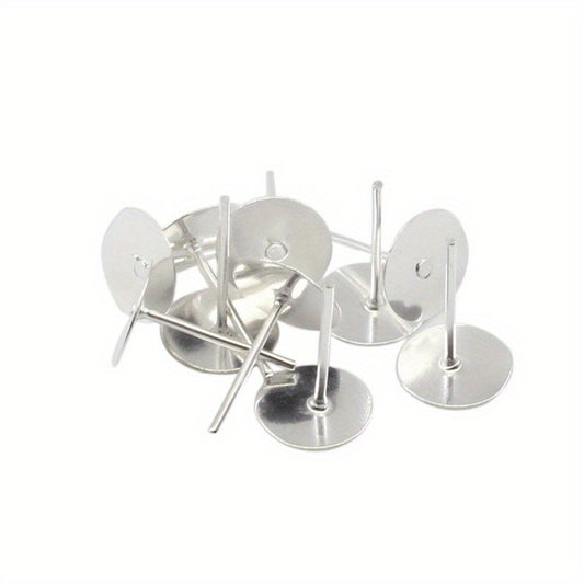 100Pcs Metal Flat Earrings Base Round Studs DIY Jewelry Making
