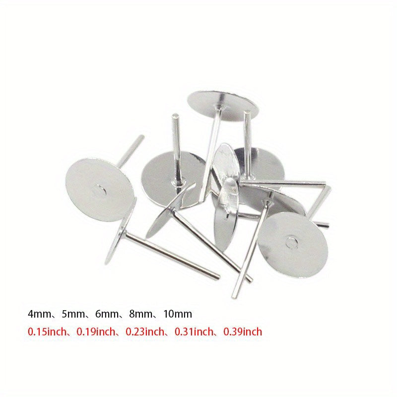 100Pcs Metal Flat Earrings Base Round Studs DIY Jewelry Making