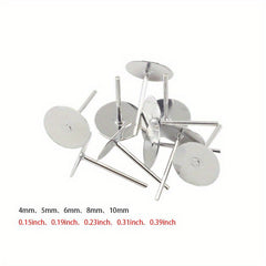 100Pcs Metal Flat Earrings Base Round Studs DIY Jewelry Making