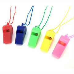 10pcs Mini Plastic Whistles with Lanyard for Sports and Parties