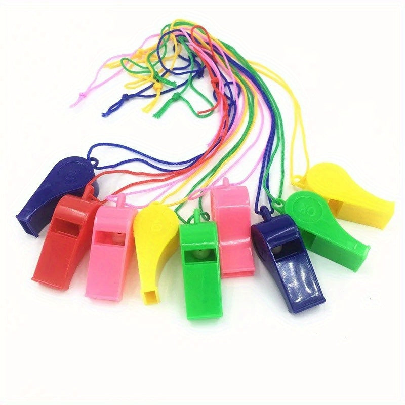 10pcs Mini Plastic Whistles with Lanyard for Sports and Parties