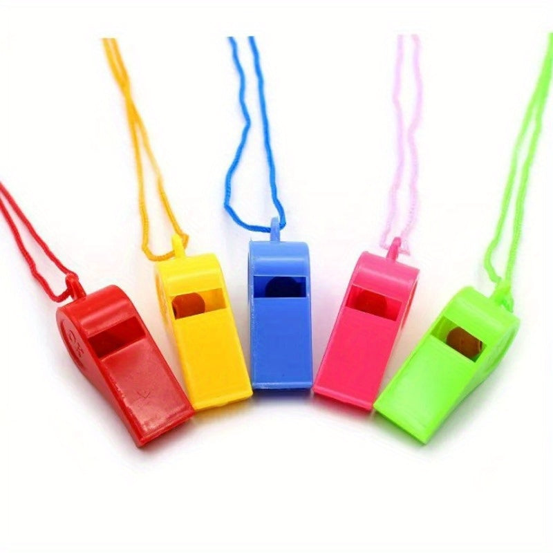 10pcs Mini Plastic Whistles with Lanyard for Sports and Parties