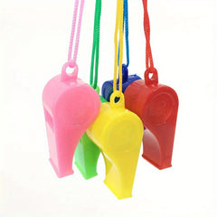 10pcs Mini Plastic Whistles with Lanyard for Sports and Parties