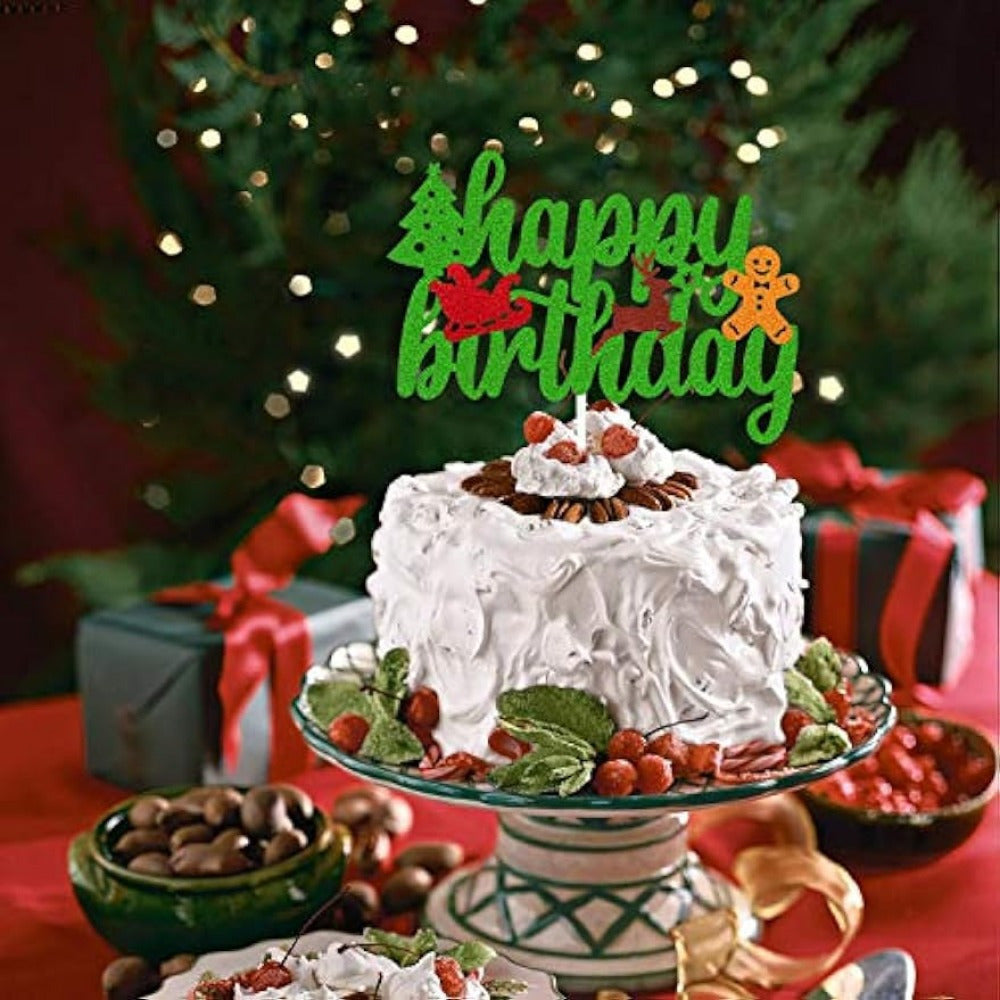 Christmas Birthday Cake Topper Happy Birthday Sign Cake Decorations